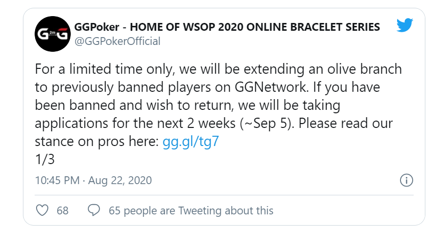 GG ПокерОк также позволил в течение двух недель восстановиться в руме тем игрокам, которые ранее были заблокированы